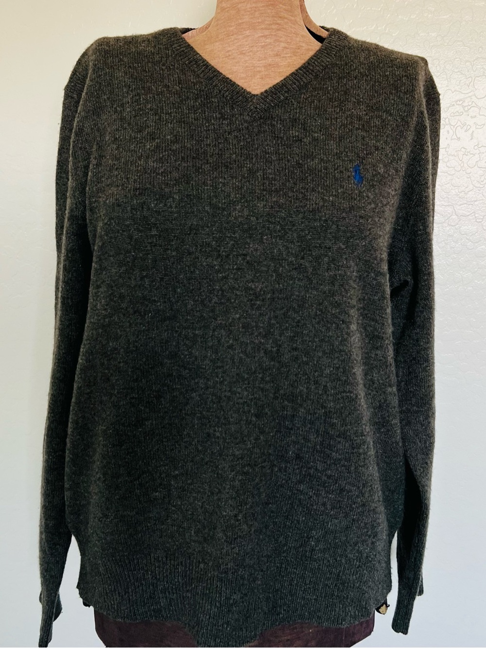 Polo Ralph Lauren Gray Wool Knit Crewneck Sweater Blue Pony Long Sleeve